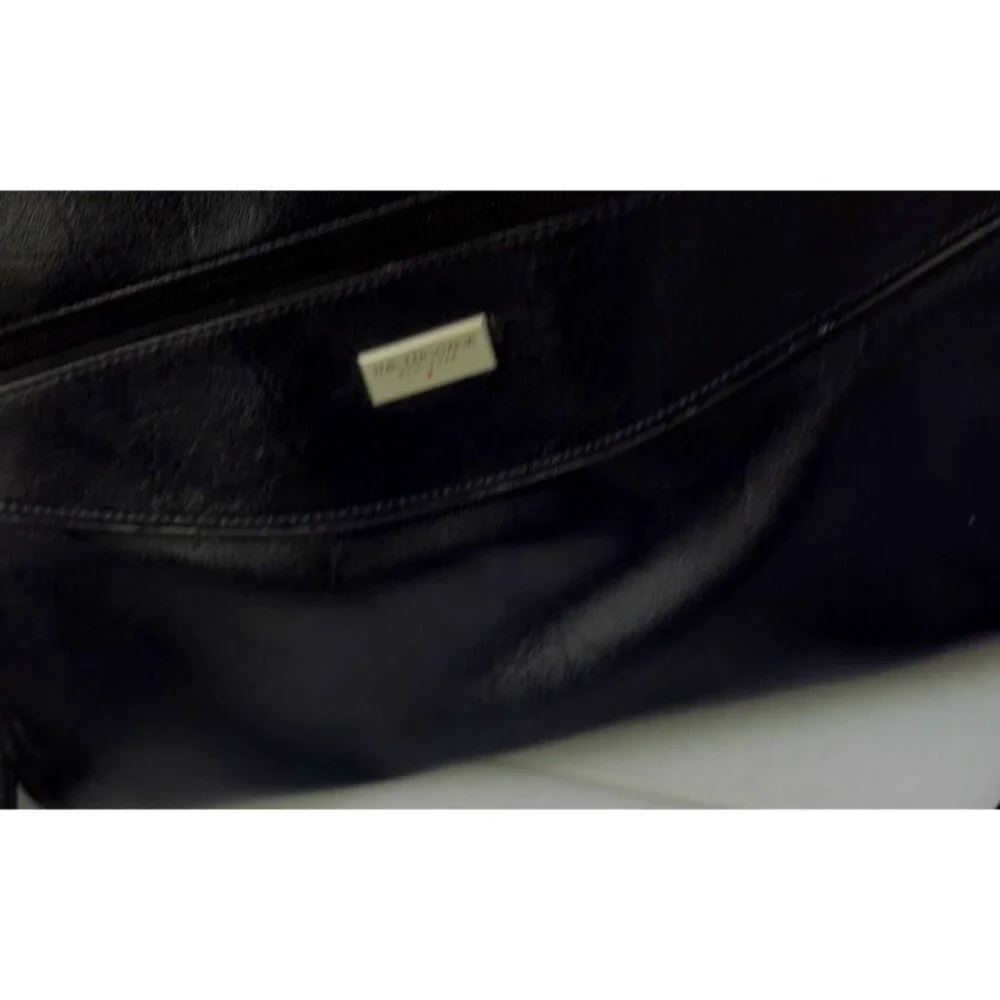 US Luggage New York Black Leather Expandable Briefcase Laptop Bag w Strap 16